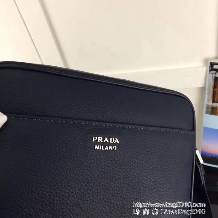 普拉達PRADA原單 最新款 2VH014藍色原單荔枝紋男士單肩斜跨包 官網同步 PHY1516